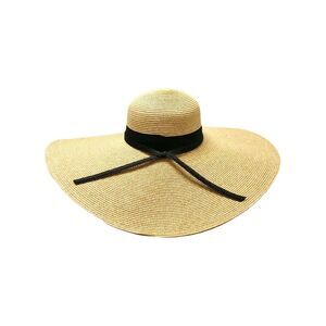 Natural Wide Brim Floppy Hat With Black Ribbon Hat Band